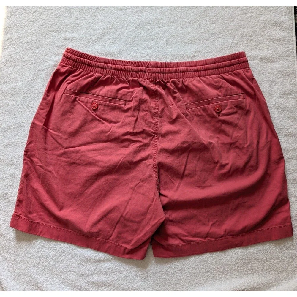 J Crew Size L Dock Shorts Coral Red Pull-On Pockets Drawstring Stretch Preppy